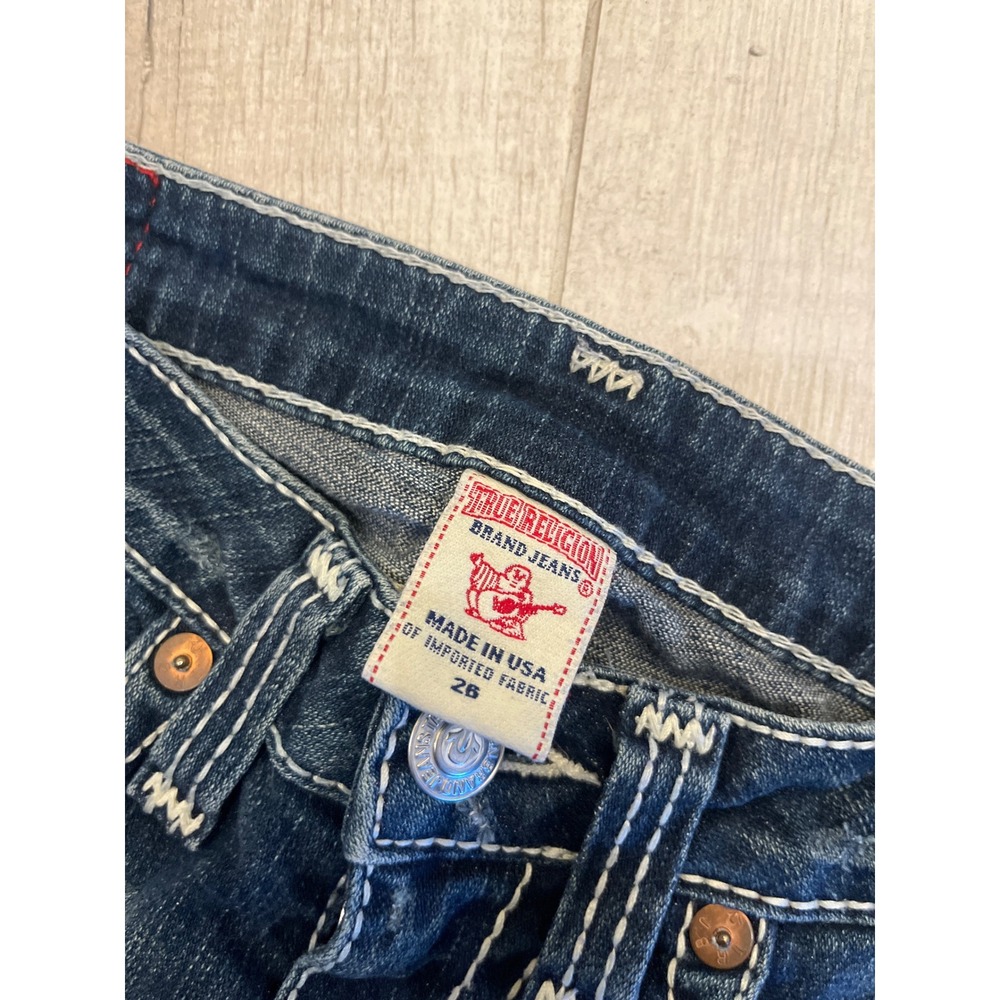True Religion Stella Big T Skinny Jeans Dark‎ Wash White Stitch Size 26 Low Rise - Picture 8 of 10
